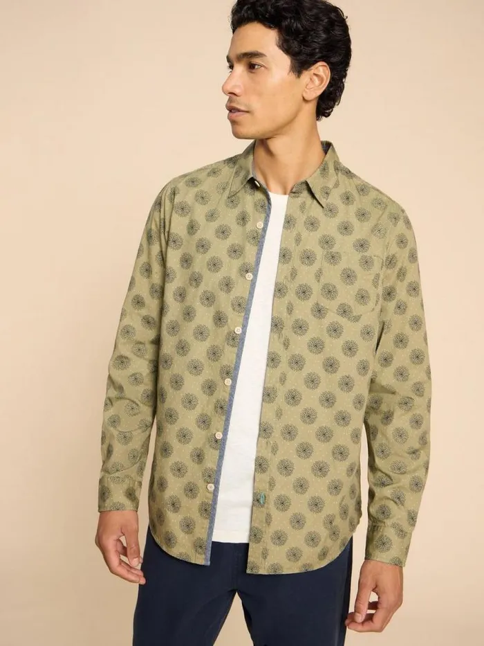 Men Daisy Floral Printed Shirt Green Print White Stuff Shirts