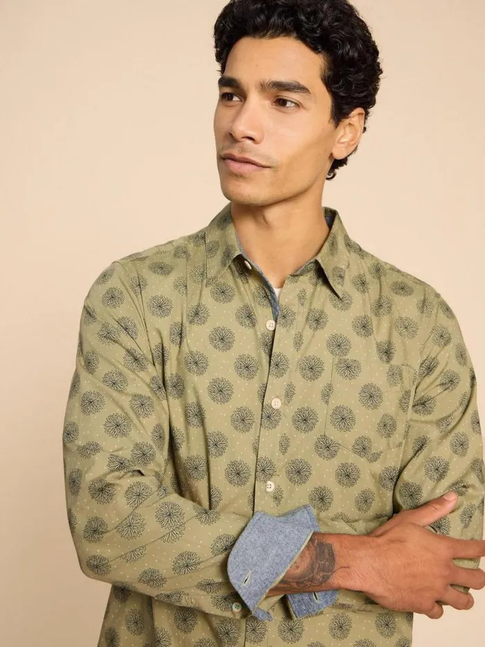 Men Daisy Floral Printed Shirt Green Print White Stuff Shirts Men Daisy Floral Printed Shirt Green Print White Stuff Shirts