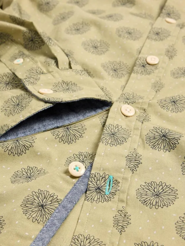 Men Daisy Floral Printed Shirt Green Print White Stuff Shirts Men Daisy Floral Printed Shirt Green Print White Stuff Shirts