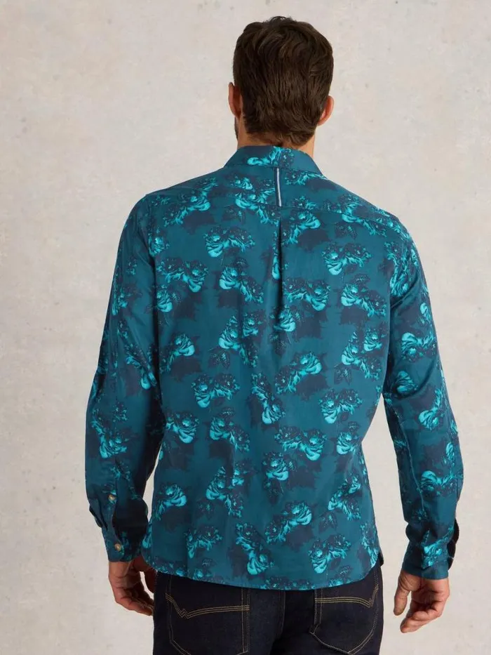 Men Dark Floral Printed Shirt Blue Print White Stuff Shirts