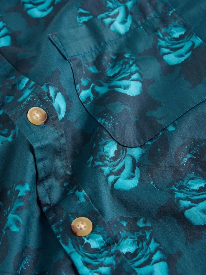 Men Dark Floral Printed Shirt Blue Print White Stuff Shirts
