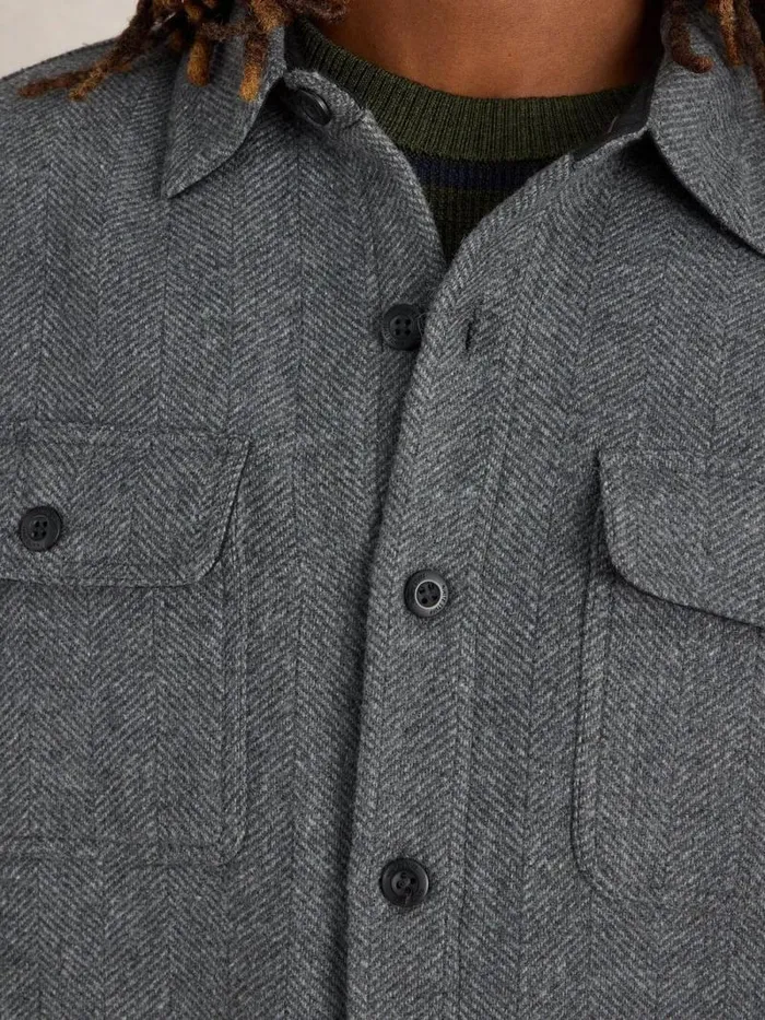 Men Darwen Herringbone Overshirt Grey Multi White Stuff Shirts