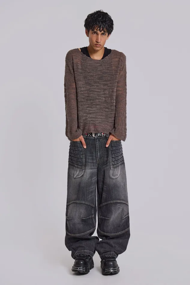 Men Denim Jaded London Washed Black Biker Colossus Jeans