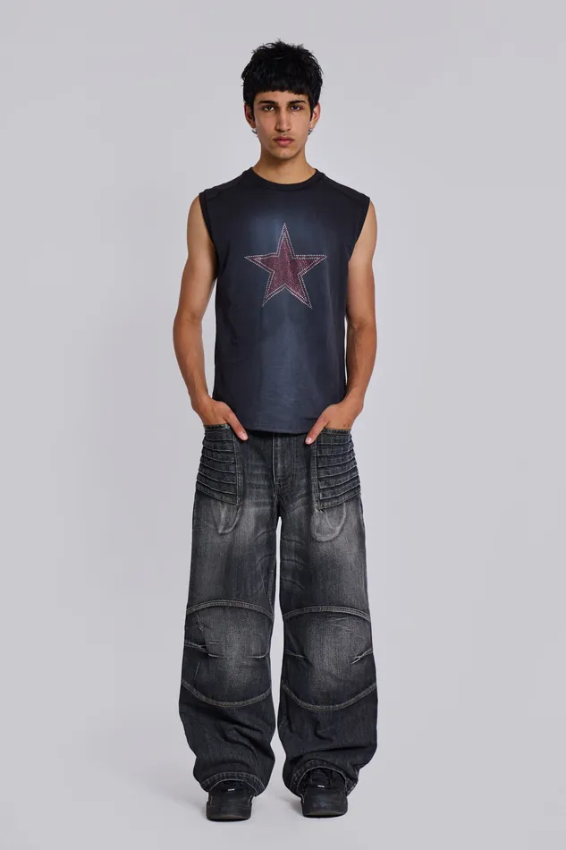 Men Denim Jaded London Washed Black Biker Colossus Jeans