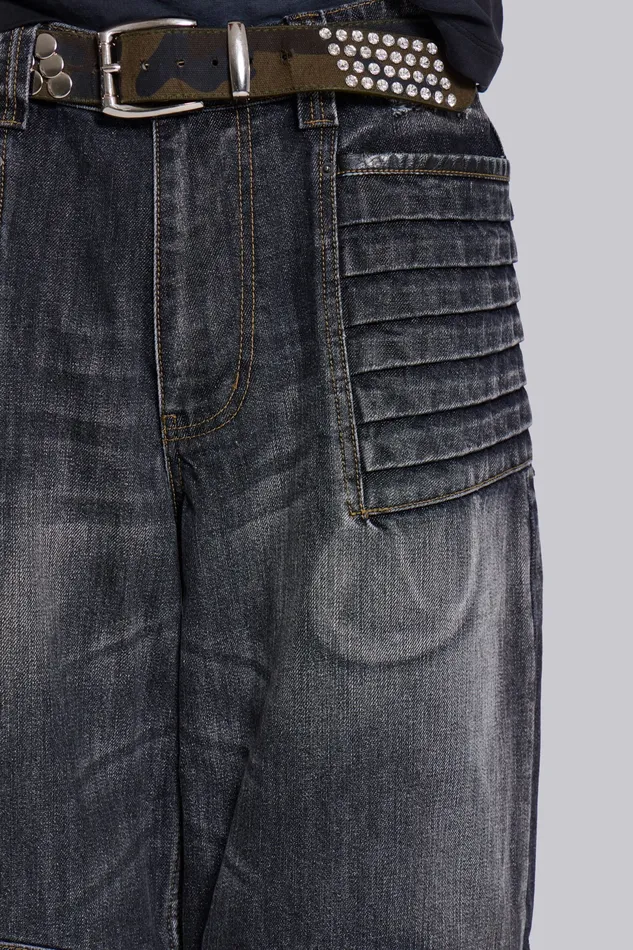 Men Denim Jaded London Washed Black Biker Colossus Jeans