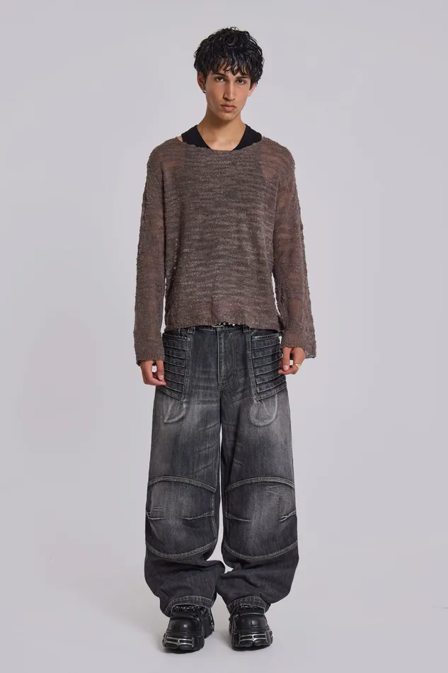 Men Denim Jaded London Washed Black Biker Colossus Jeans