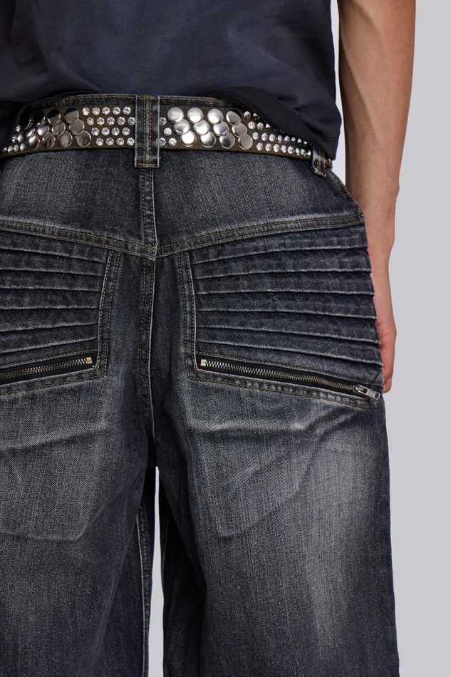 Men Denim Jaded London Washed Black Biker Colossus Jeans