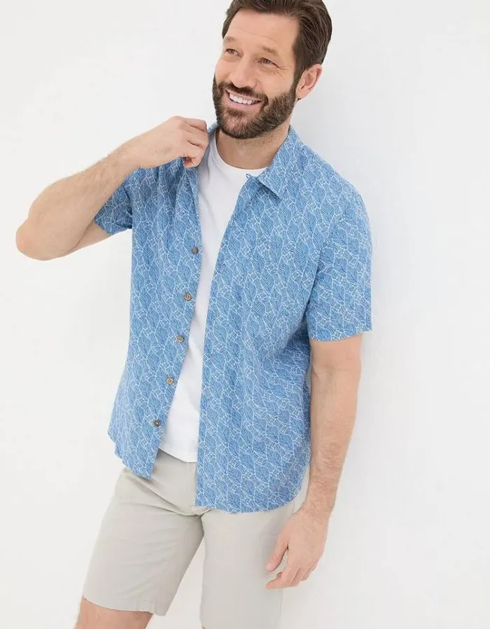 Men FatFace Shirts Dempsey Leaf Print Shirt Blue