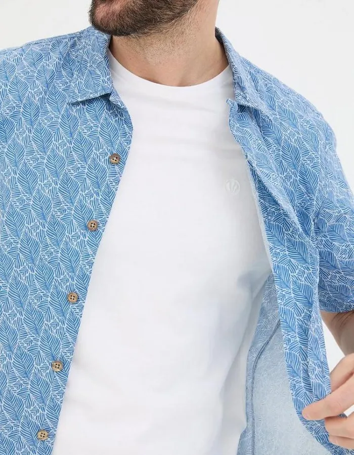Men FatFace Shirts Dempsey Leaf Print Shirt Blue
