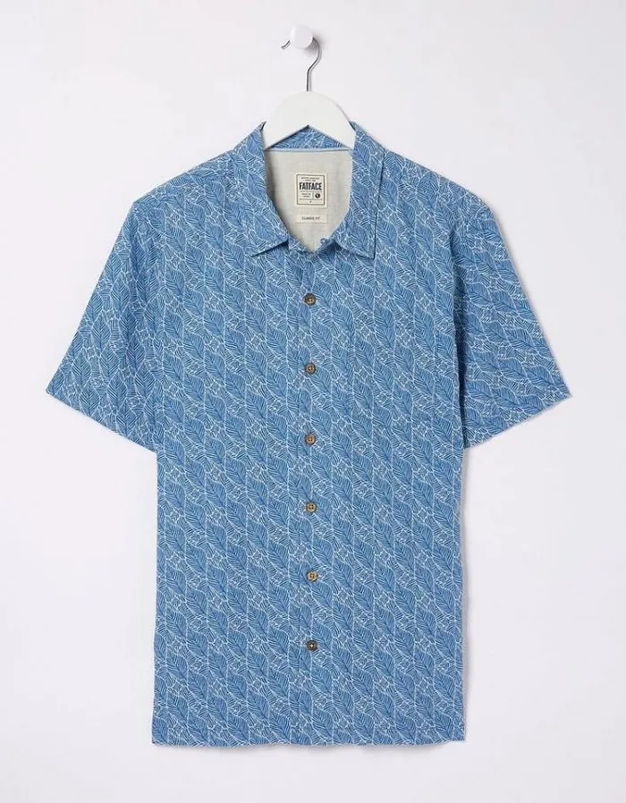 Men FatFace Shirts Dempsey Leaf Print Shirt Blue