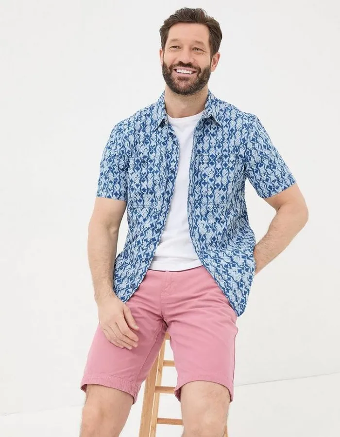 Men FatFace Shirts Indigo Ikat Print Shirt Blue