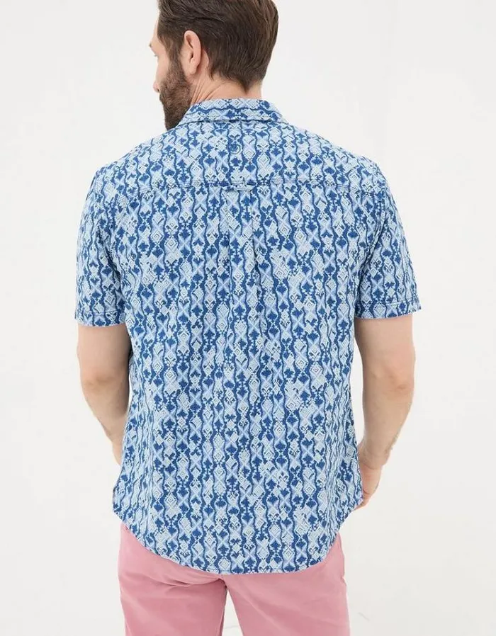 Men FatFace Shirts Indigo Ikat Print Shirt Blue