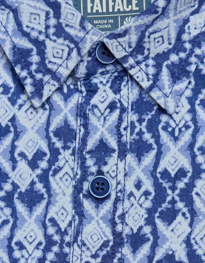 Men FatFace Shirts Indigo Ikat Print Shirt Blue