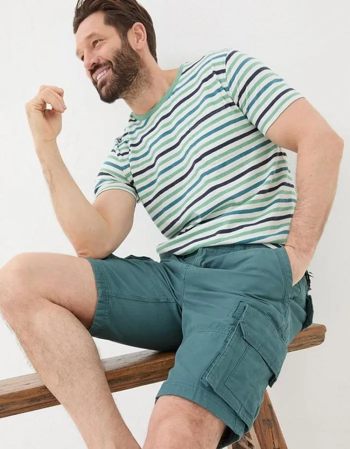 Men FatFace Shorts Breakyard Organic Cotton Cargo Shorts Dark Teal Green