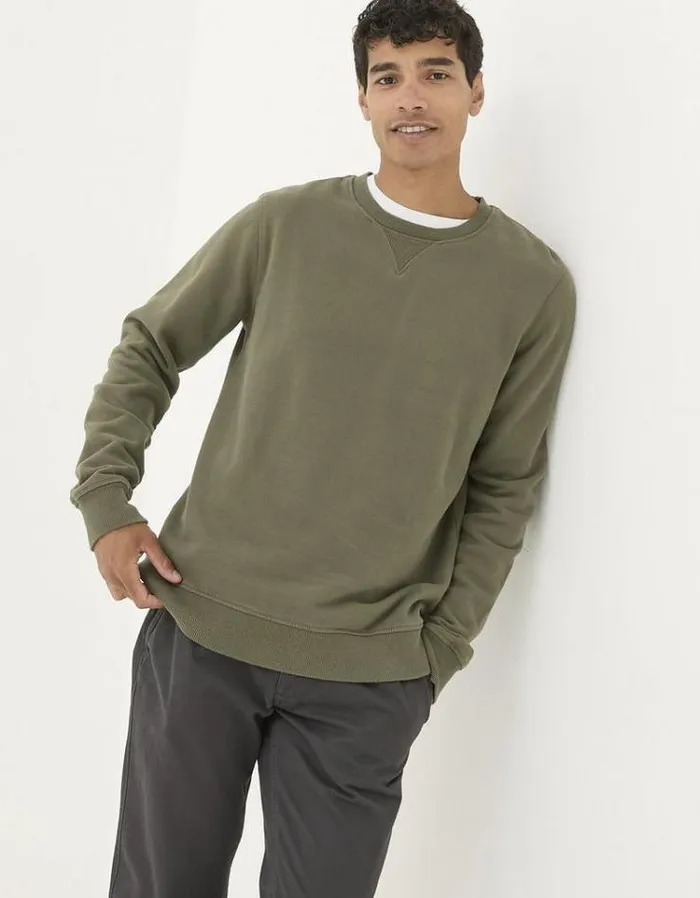 Men FatFace Sweatshirts and Hoodies Brooke Crew Neck Sweatshirt Khaki Green