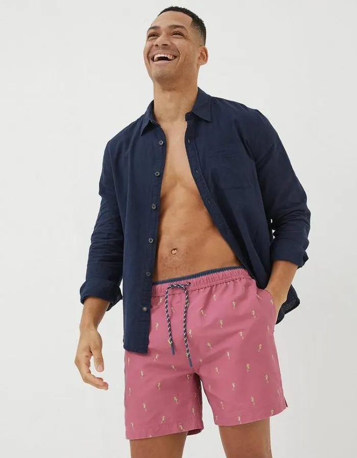 Men FatFace Swimwear Trevose Seahorse Swim Shorts Rose Pink