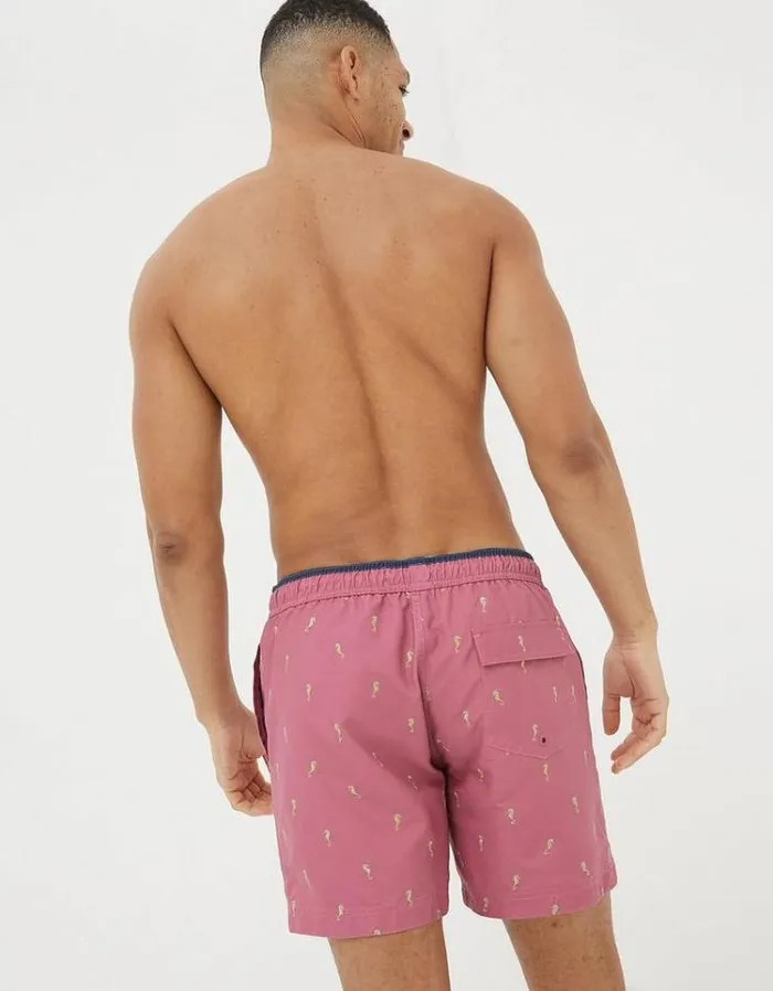 Men FatFace Swimwear Trevose Seahorse Swim Shorts Rose Pink
