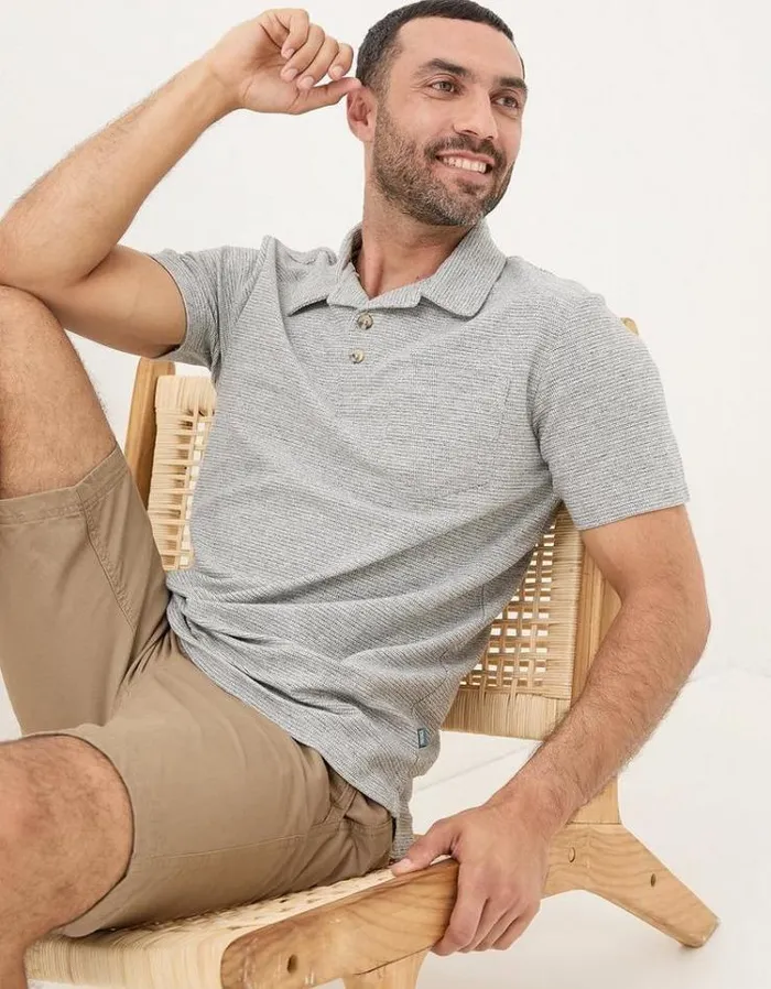 Men FatFace TShirts Textured Polo Grey