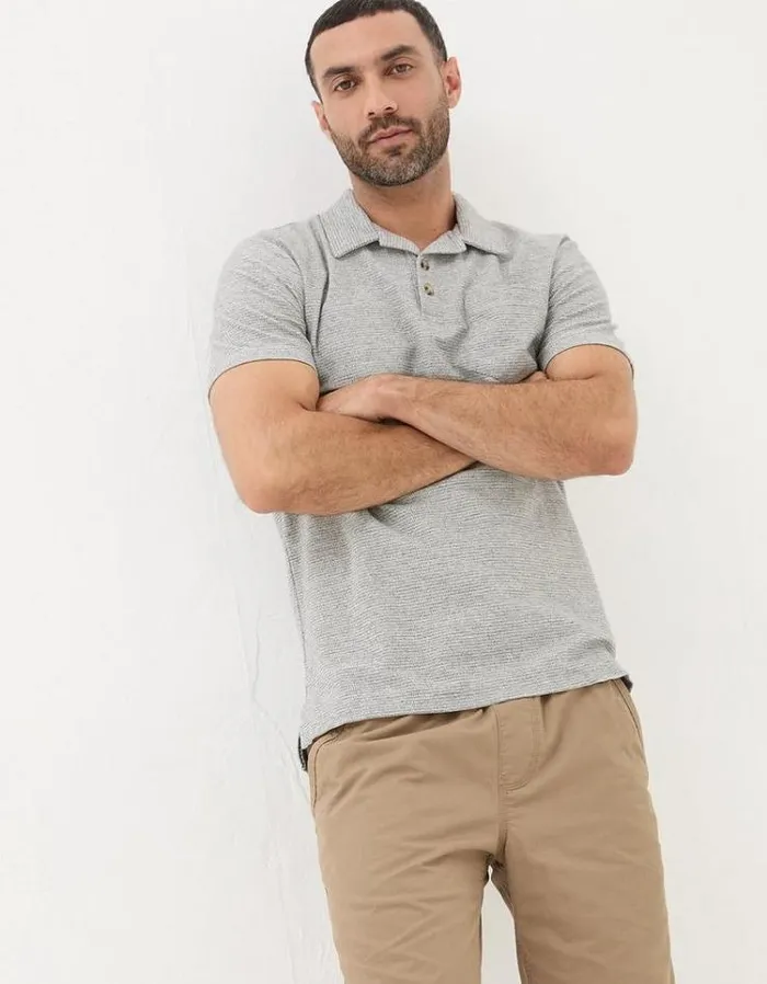Men FatFace TShirts Textured Polo Grey