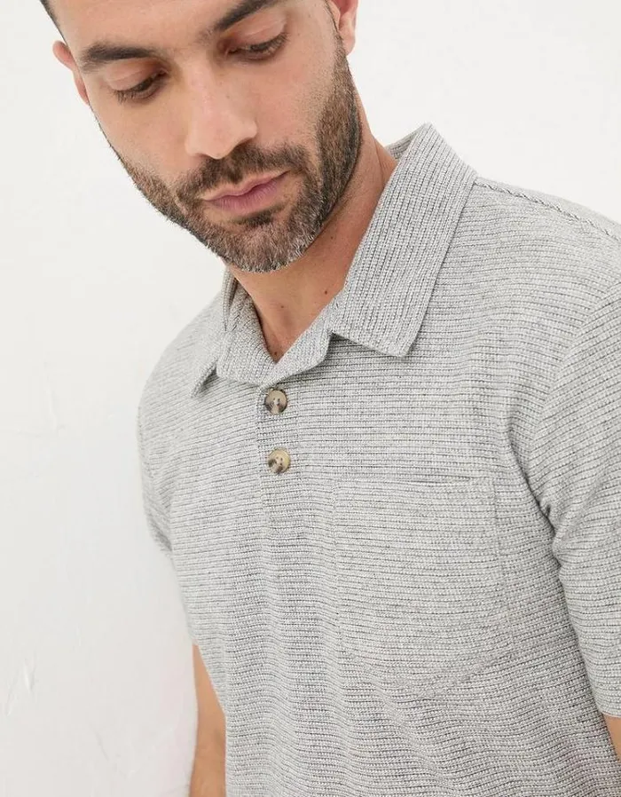 Men FatFace TShirts Textured Polo Grey