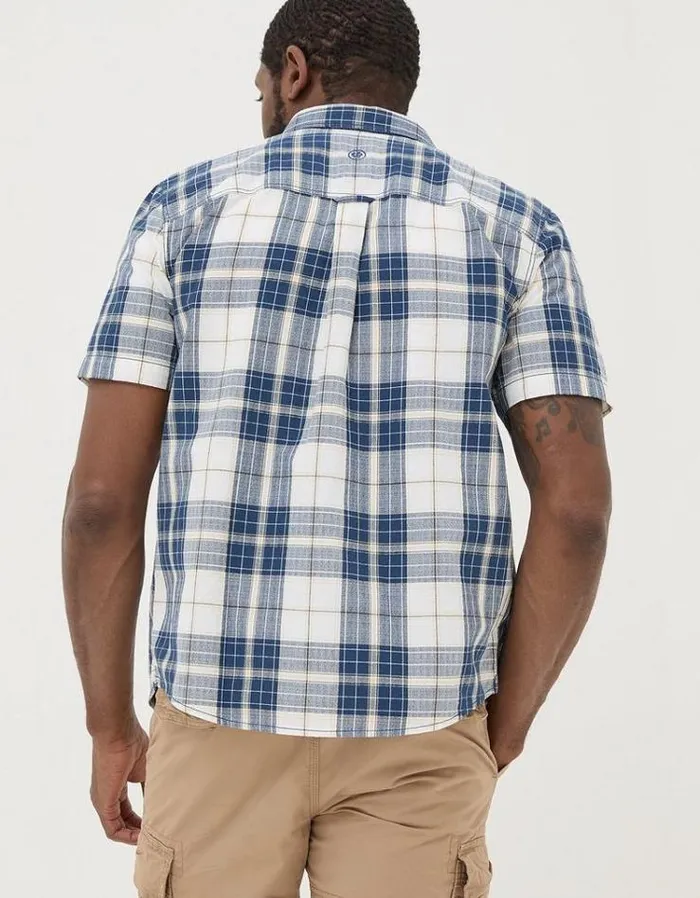 Men FatFace Vacation Shop Short Sleeve Carson Check Shirt Navy