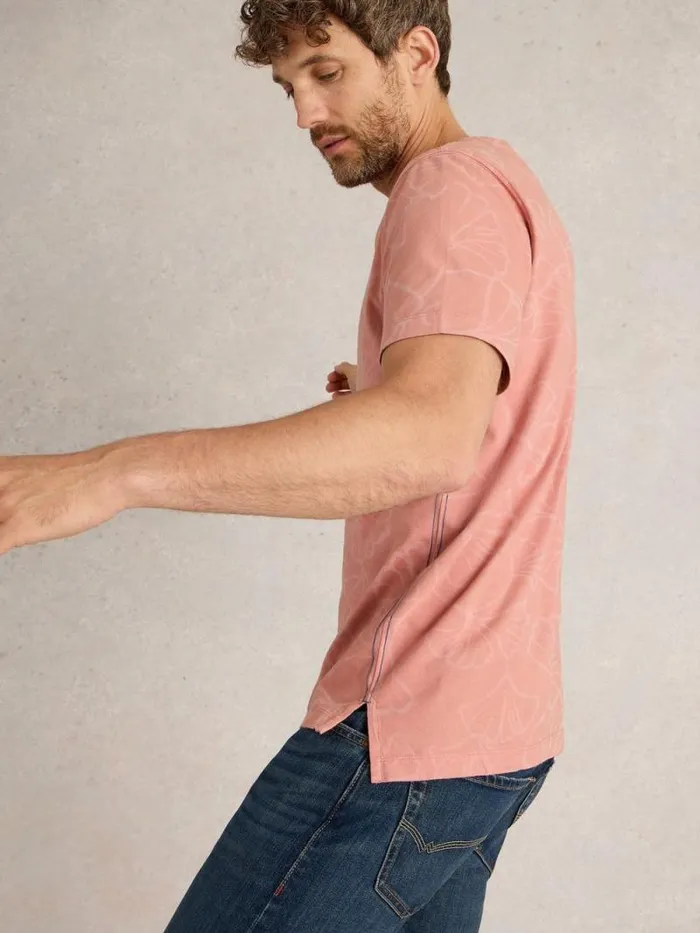 Men Floral Printed Tee Pink Print White Stuff TShirts