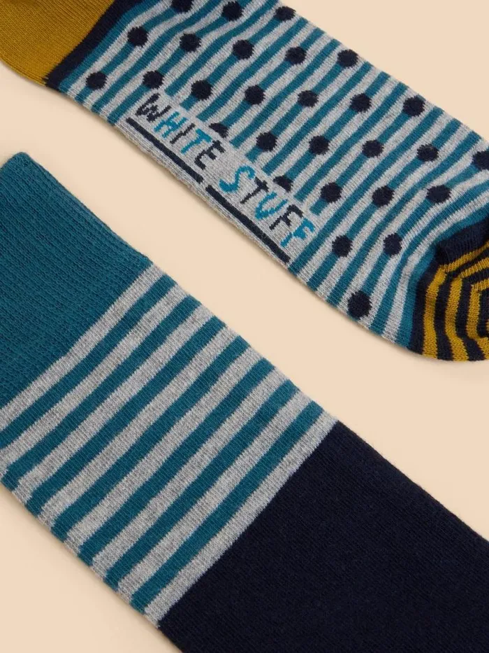 Men Hotch Potch Ankle Sock Navy Multi White Stuff Socks