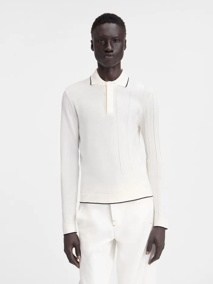 Men Knits JACQUEMUS The Tricot Longsleeve Polo Shirt Offwhite