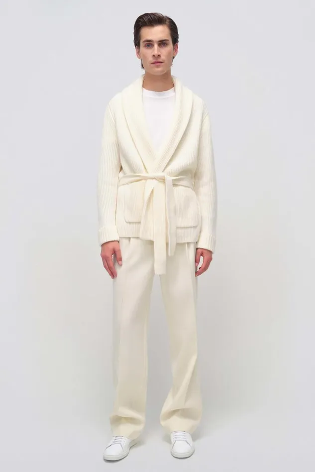 Men Knitwear Jonathan Simkhai Nicolai Cardigan Ivory Shawl Collar Cardigan