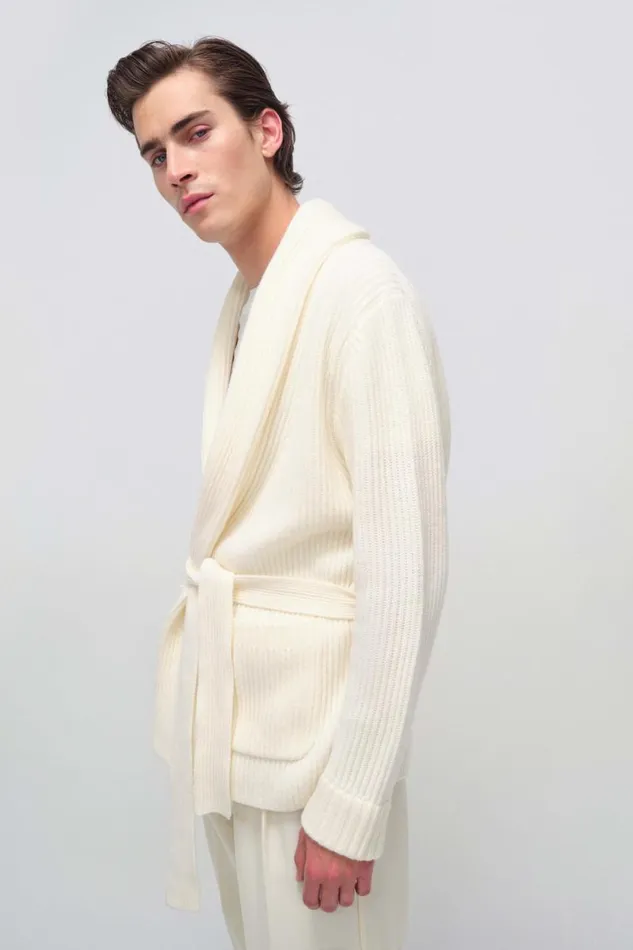 Men Knitwear Jonathan Simkhai Nicolai Cardigan Ivory Shawl Collar Cardigan Men Knitwear Jonathan Simkhai Nicolai Cardigan Ivory Shawl Collar Cardigan