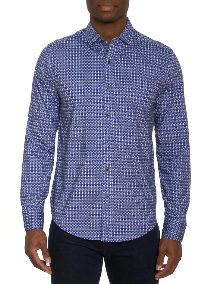 Men Long Sleeve Button Down Shirts Robert Graham BERNARDI MOTION LONG SLEEVE KNIT BUTTON DOWN SHIRT Blue