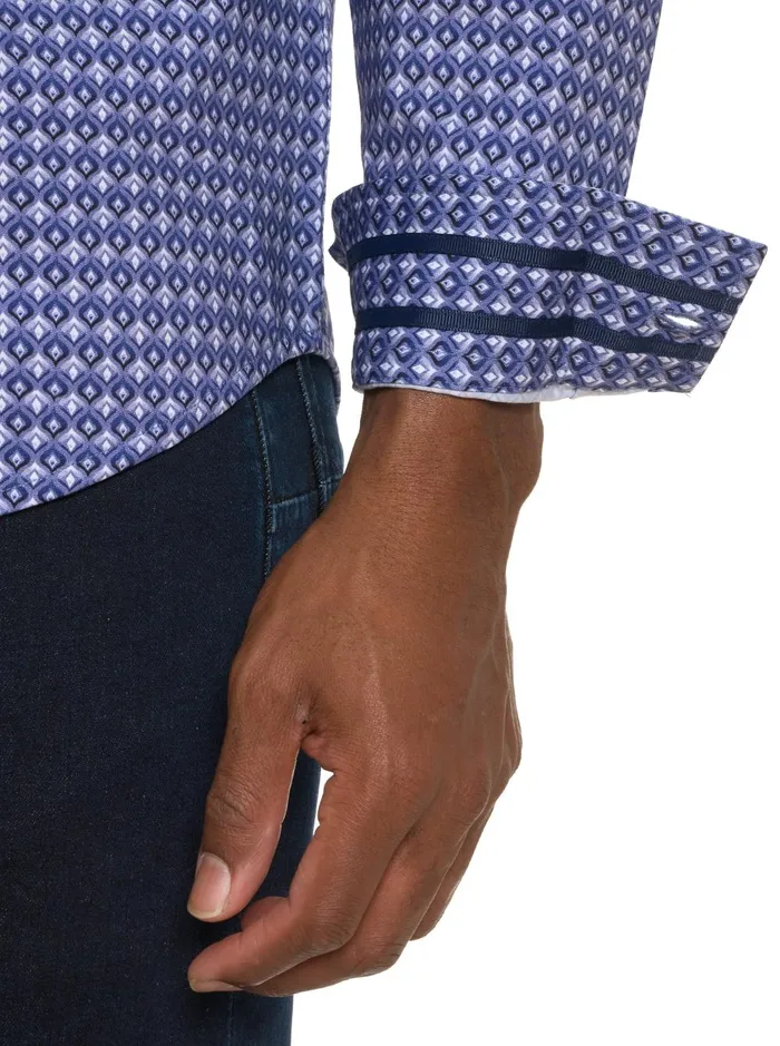 Men Long Sleeve Button Down Shirts Robert Graham BERNARDI MOTION LONG SLEEVE KNIT BUTTON DOWN SHIRT Blue