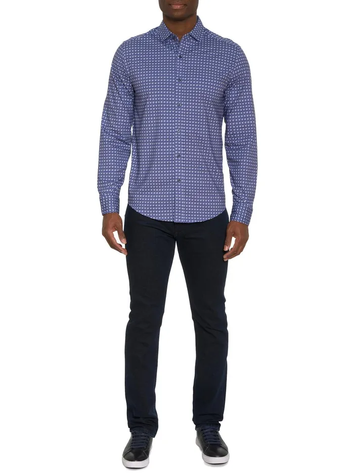 Men Long Sleeve Button Down Shirts Robert Graham BERNARDI MOTION LONG SLEEVE KNIT BUTTON DOWN SHIRT Blue