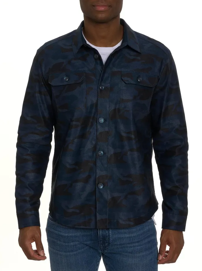 Men Long Sleeve Button Down Shirts Robert Graham FIORE SHIRT JACKET Navy