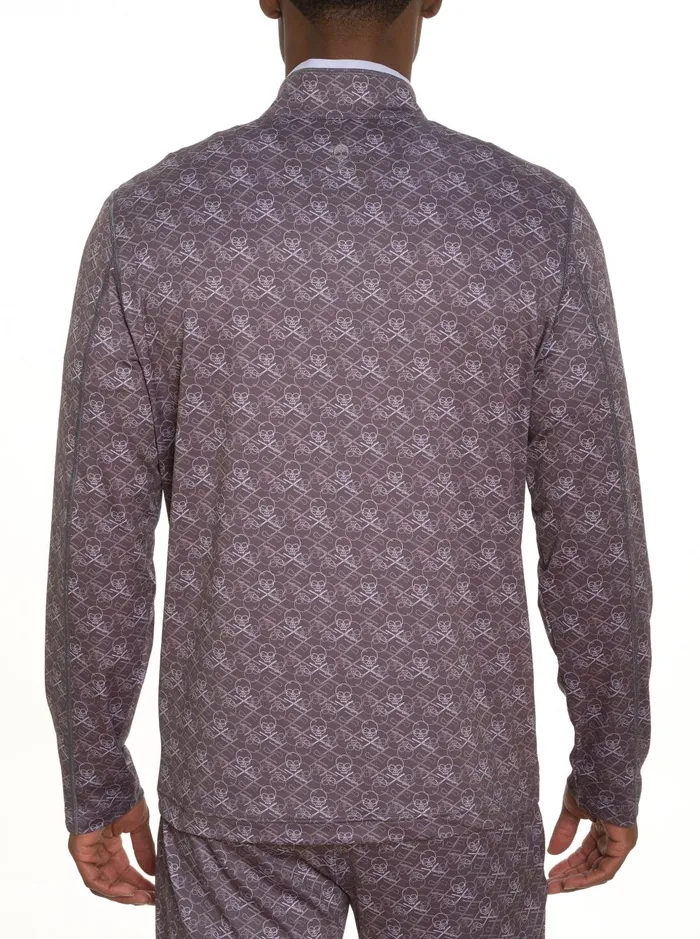 Men Long Sleeve Button Down Shirts Robert Graham IRON SKULL LONG SLEEVE KNIT SHIRT Grey