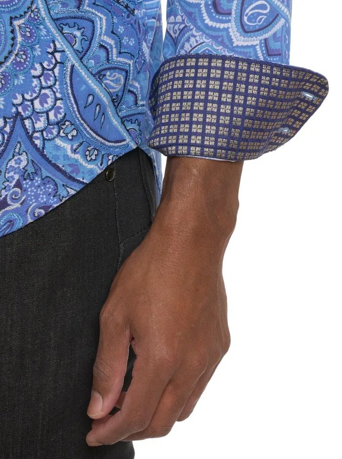 Men Long Sleeve Button Down Shirts Robert Graham LIMITED EDITION SINGING THE BLUES LONG SLEEVE BUTTON DOWN SHIRT Blue
