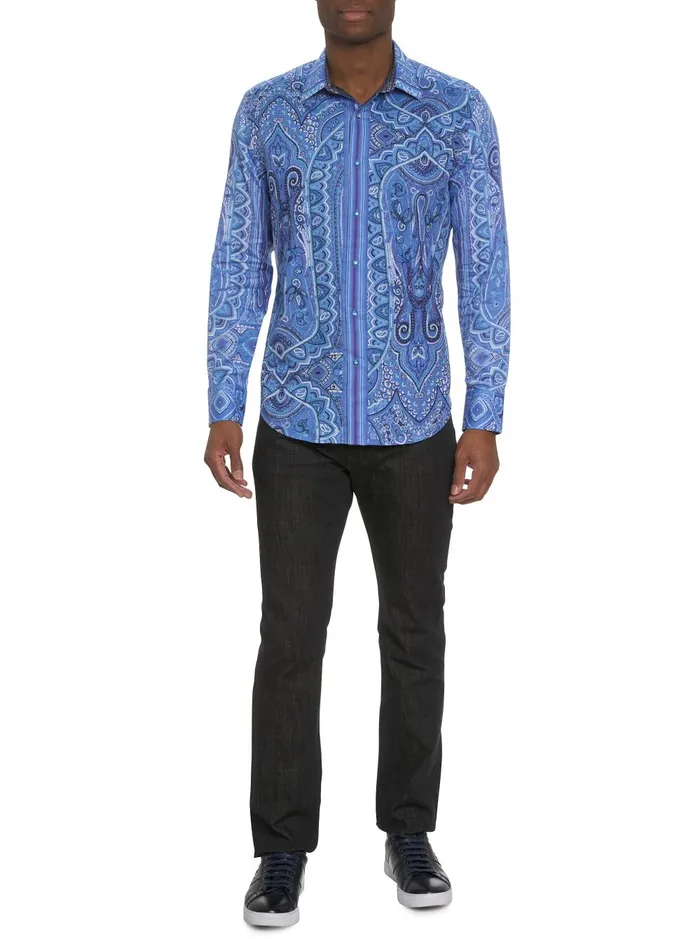 Men Long Sleeve Button Down Shirts Robert Graham LIMITED EDITION SINGING THE BLUES LONG SLEEVE BUTTON DOWN SHIRT Blue