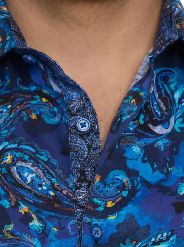 Men Long Sleeve Button Down Shirts Robert Graham TANGIER LONG SLEEVE BUTTON DOWN SHIRT Blue