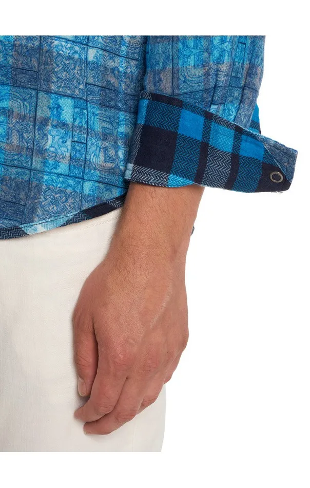 Men Long Sleeve Button Down Shirts Robert Graham TREMBLAY REVERSIBLE LONG SLEEVE BUTTON DOWN SHIRT Blue