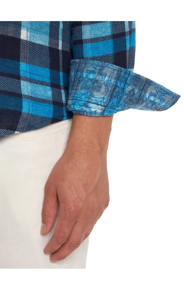 Men Long Sleeve Button Down Shirts Robert Graham TREMBLAY REVERSIBLE LONG SLEEVE BUTTON DOWN SHIRT Blue