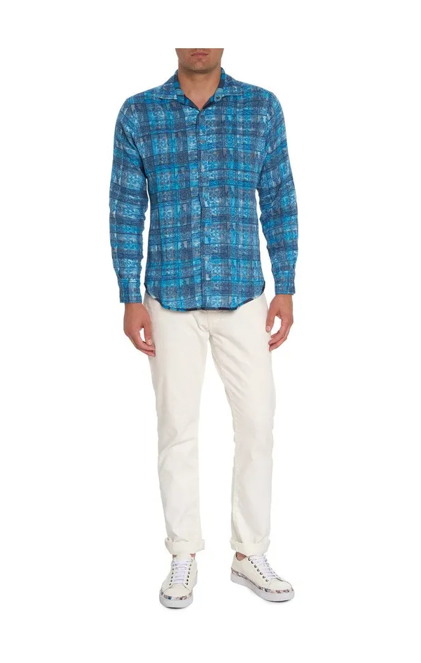 Men Long Sleeve Button Down Shirts Robert Graham TREMBLAY REVERSIBLE LONG SLEEVE BUTTON DOWN SHIRT Blue