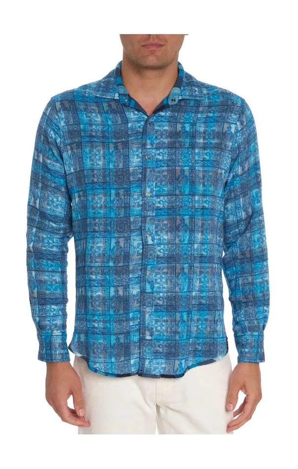 Men Long Sleeve Button Down Shirts Robert Graham TREMBLAY REVERSIBLE LONG SLEEVE BUTTON DOWN SHIRT Blue