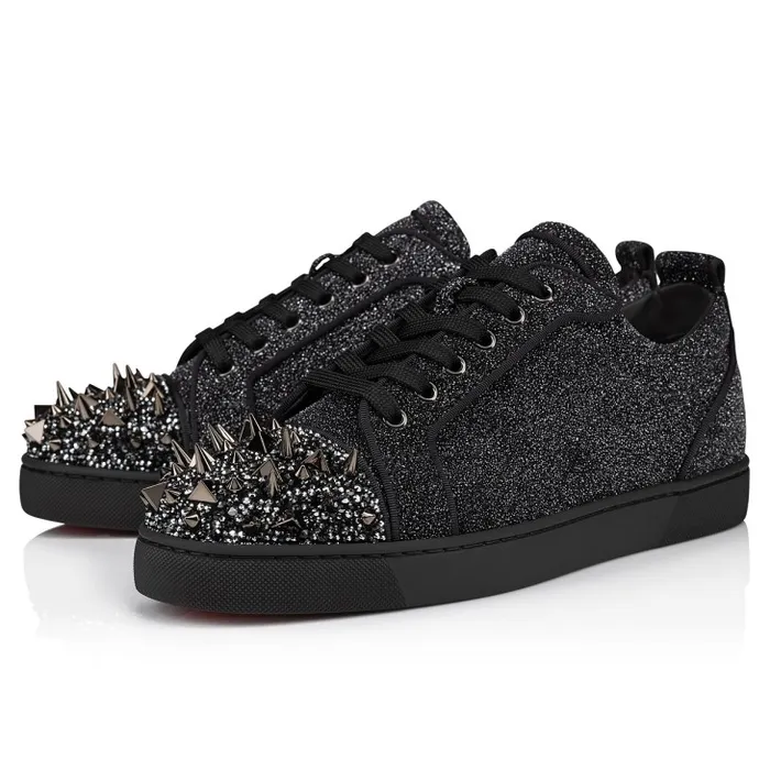 Men Louis Junior P Pik Pik Strass Sneakers 8211 Suede Leather Comete And Strass 8211 Black Christian Louboutin Sneakers