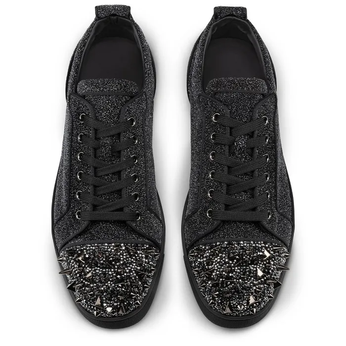 Men Louis Junior P Pik Pik Strass Sneakers 8211 Suede Leather Comete And Strass 8211 Black Christian Louboutin Sneakers