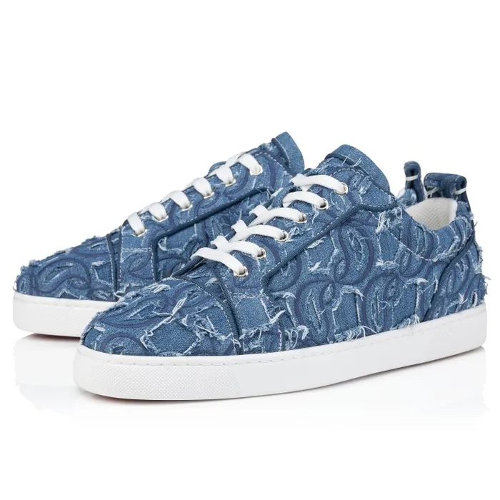 Men Louis Junior Sneakers 8211 Denim Embroidered 8211 Denim Christian Louboutin Sneakers
