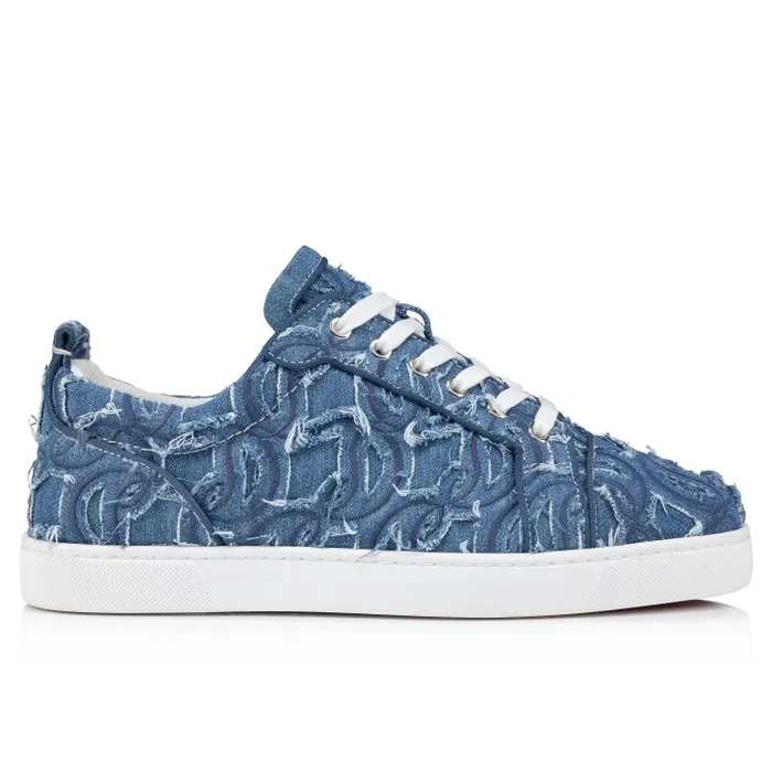 Men Louis Junior Sneakers 8211 Denim Embroidered 8211 Denim Christian Louboutin Sneakers