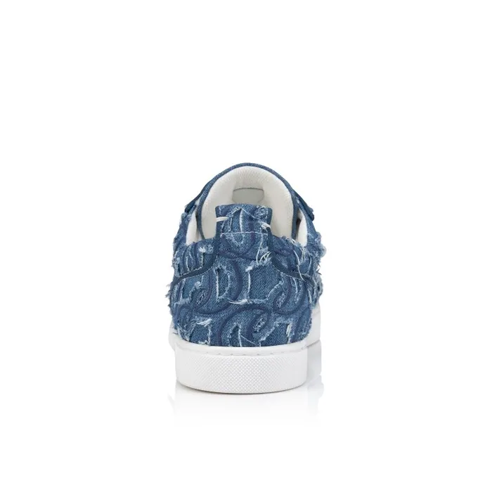 Men Louis Junior Sneakers 8211 Denim Embroidered 8211 Denim Christian Louboutin Sneakers