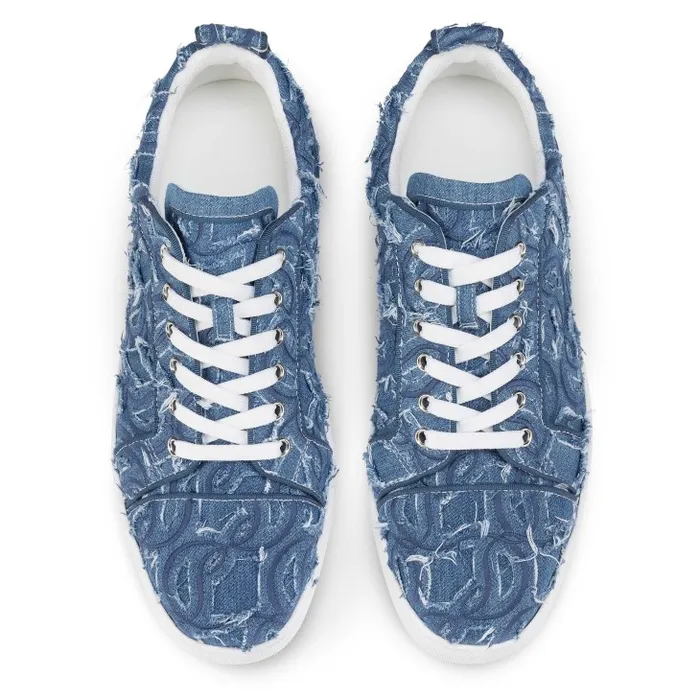 Men Louis Junior Sneakers 8211 Denim Embroidered 8211 Denim Christian Louboutin Sneakers