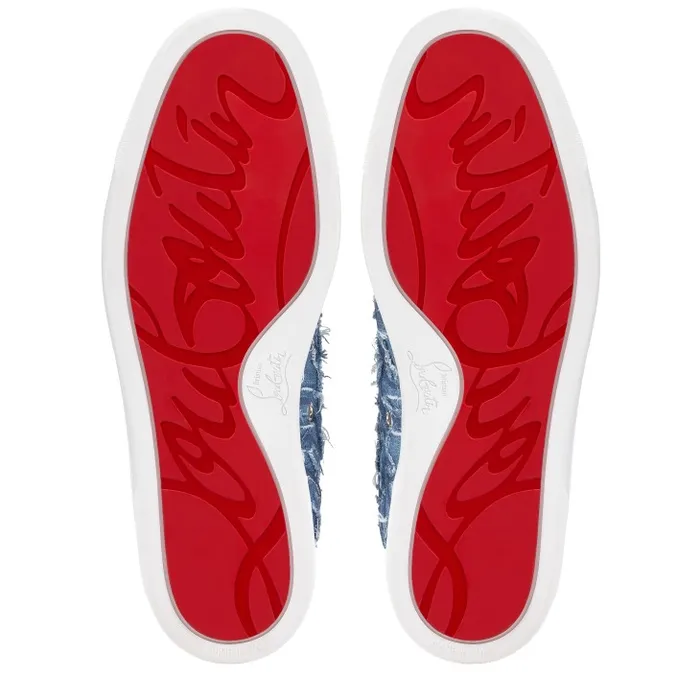 Men Louis Junior Sneakers 8211 Denim Embroidered 8211 Denim Christian Louboutin Sneakers