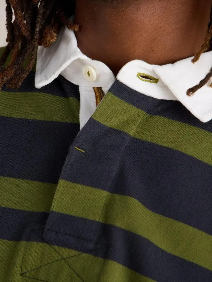 Men LS Stripe Rugby Shirt Green Multi White Stuff Loungewear Men LS Stripe Rugby Shirt Green Multi White Stuff Loungewear